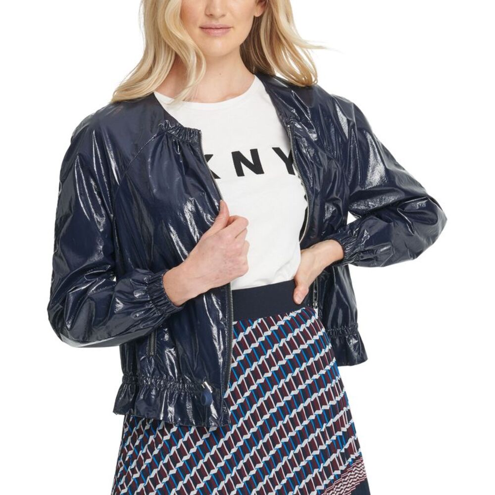 DKNY Faux Leather Drawstring Bomber Jacket